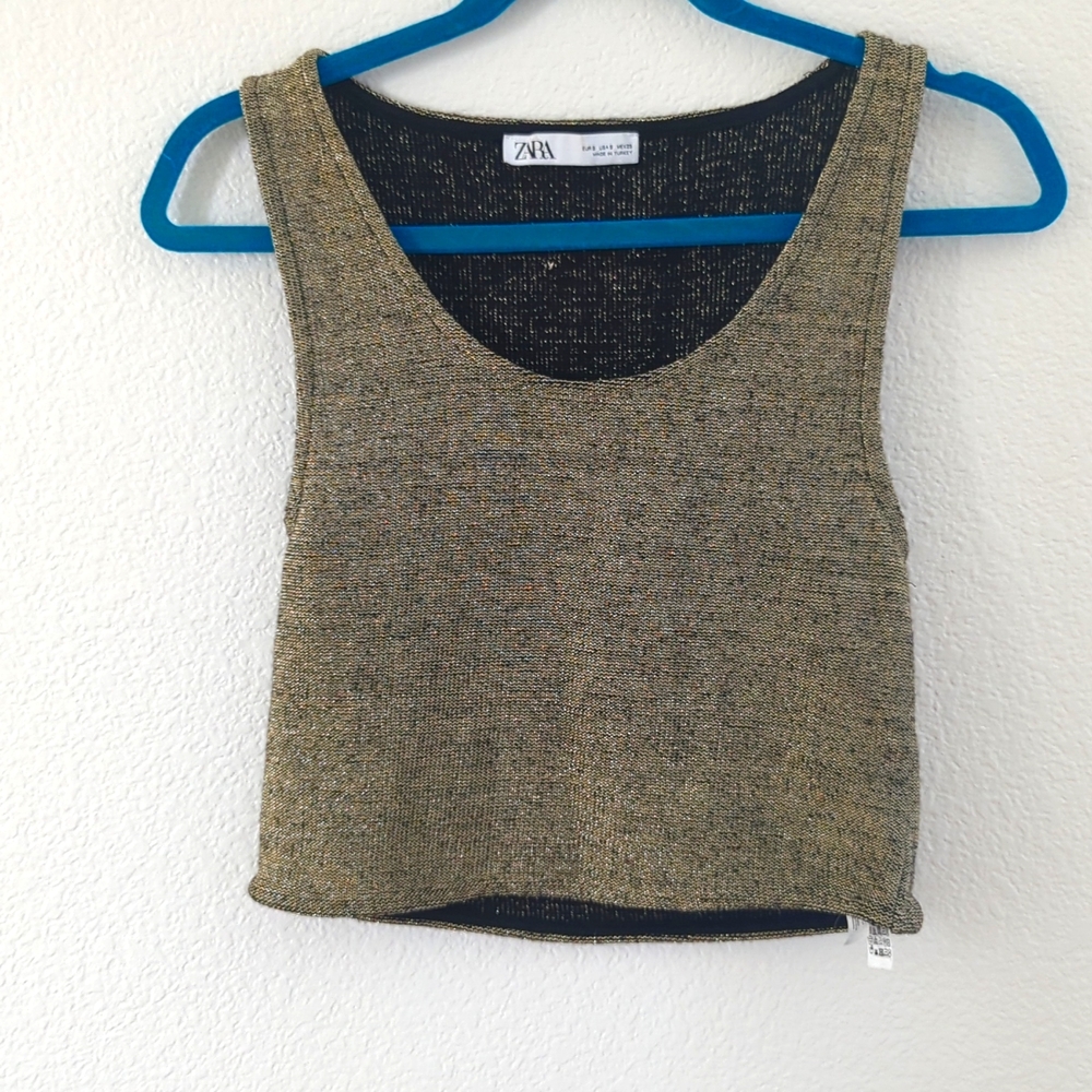 ZARA | Gold sparkly crop top. Festival rave country stagecoach small sexy Vogue